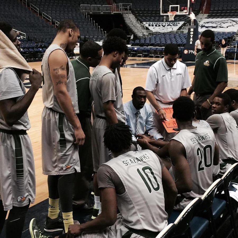 Coach Hammett huddled with his players