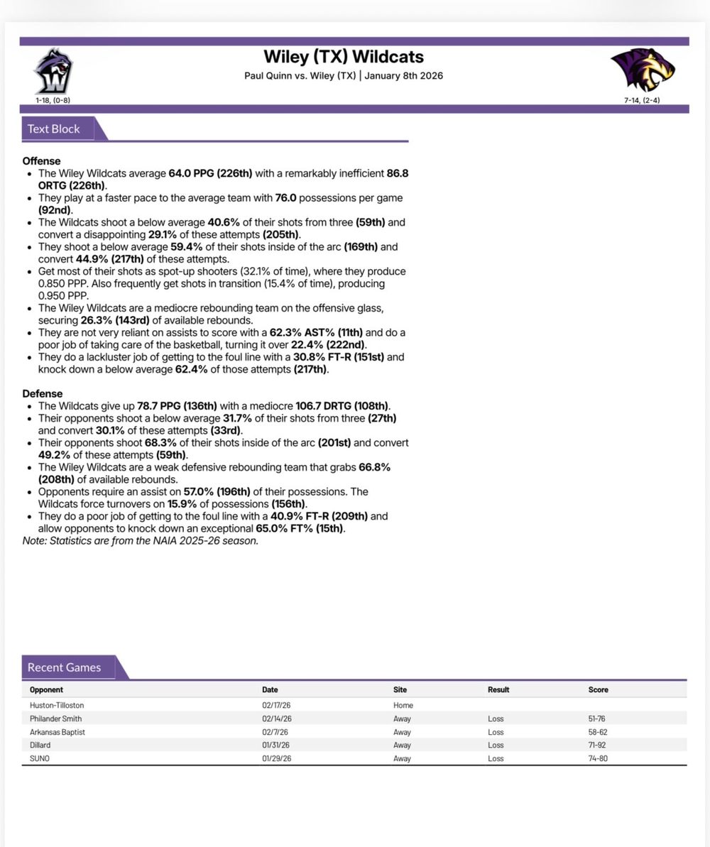 Scouting report example, page 1
